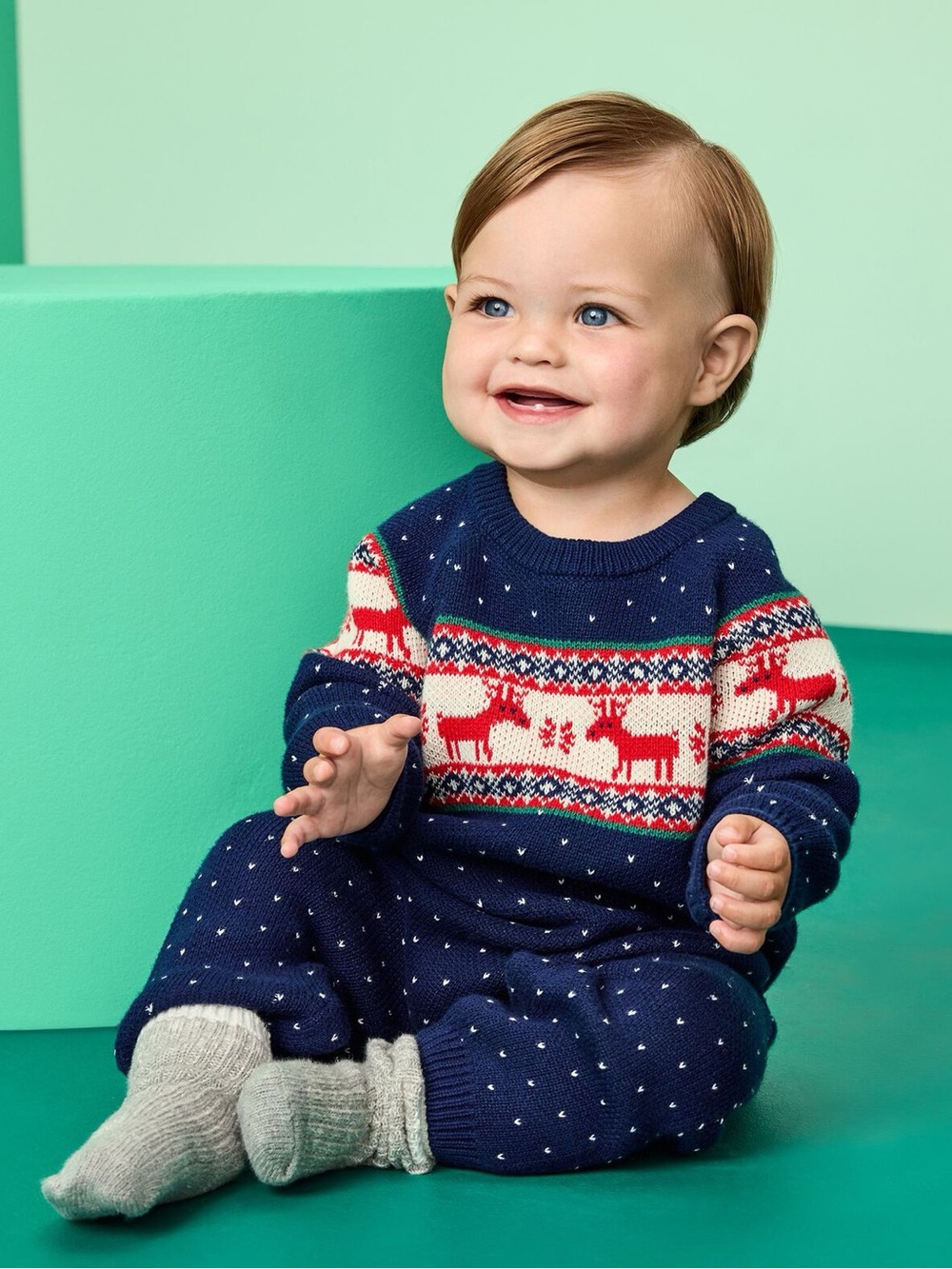 Hannah Anderson Baby Holiday Sweater 
Dear Deer on NavyRomper Size 75 cm | US 12